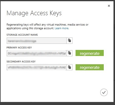 Screenshot von Azure Storage Account Keys