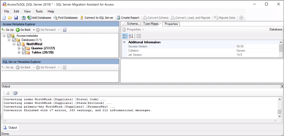 Screenshot mit konvertierten Objekten im Metadaten-Explorer, die fett formatiert sind