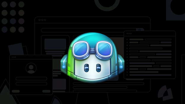 Diagramm der metallischen Version des GitHub Copilot Icon mit einem schwarzen Hintergrund.