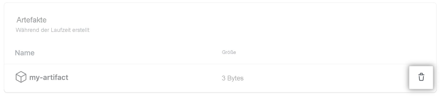Screenshot des Papierkorbsymbols, mit dem ein Artefakt auf GitHub gelöscht wird