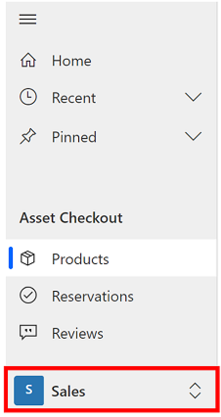 Screenshot des Bereichsumschalters