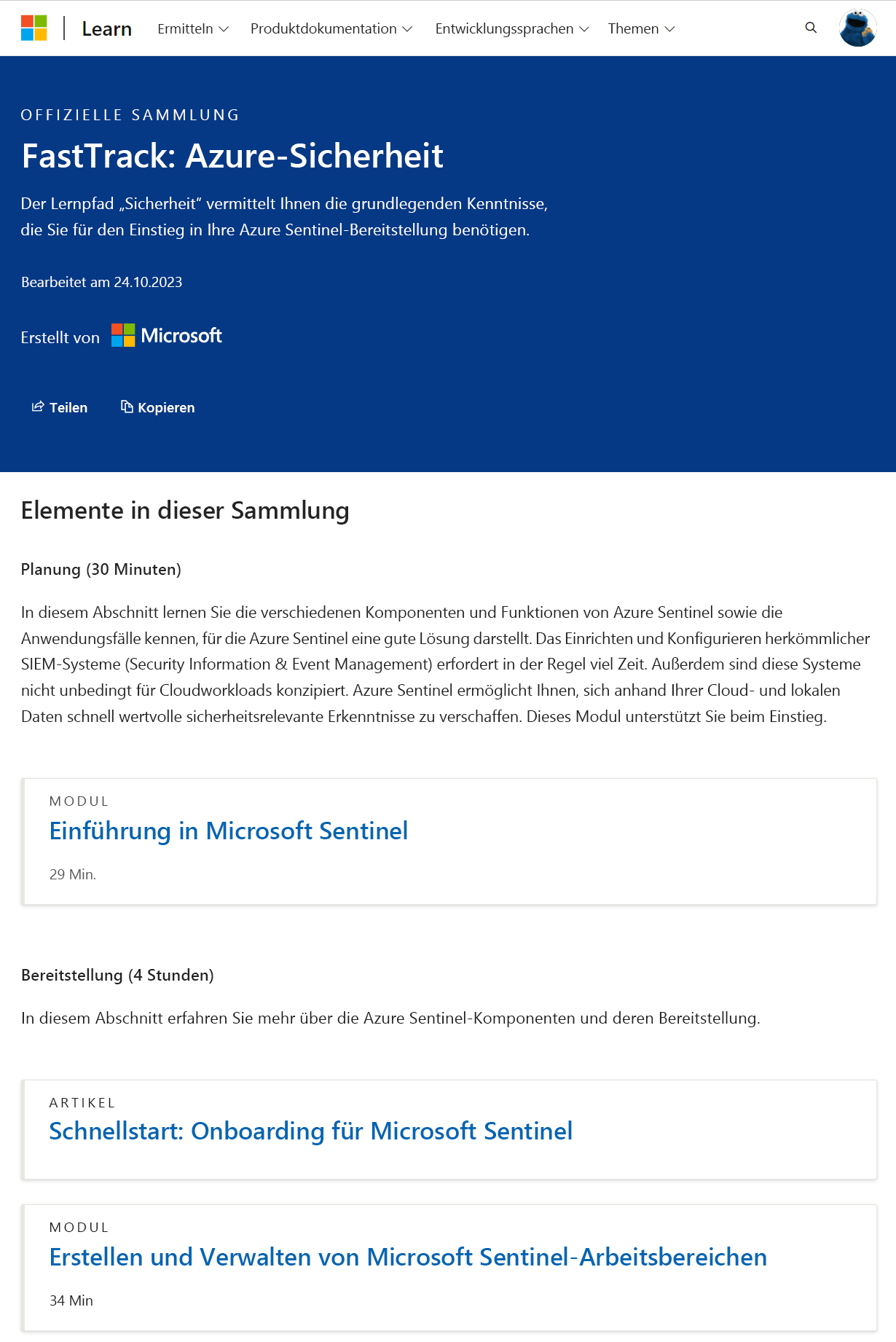 Screenshot der FastTrack - Azure Security Official Collection von Microsoft