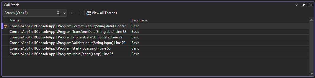 Screenshot des Aufruflistenfensters.