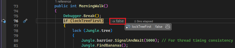 Screenshot, der Inlinewerte für if-Anweisungen zeigt.