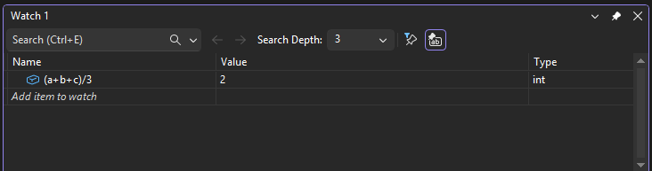 Screenshot eines Ausdrucks im Überwachungsfenster.