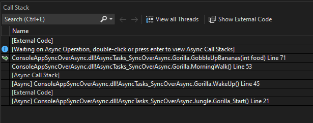 Screenshot des Anrufstapels nach dem Auswählen von 