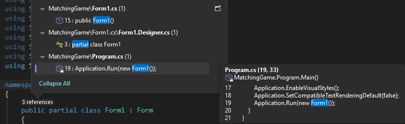 Screenshot, der CodeLens zeigt.