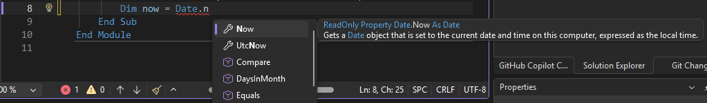 Screenshot mit IntelliSense-Listenmitgliedern in Visual Studio.