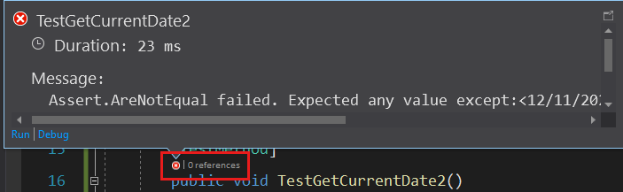 Screenshot zeigt das C++-CodeLens-Symbol, nachdem Sie es für Details in Visual Studio 2022 ausgewählt haben.