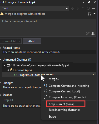 Screenshot der Menüoption 