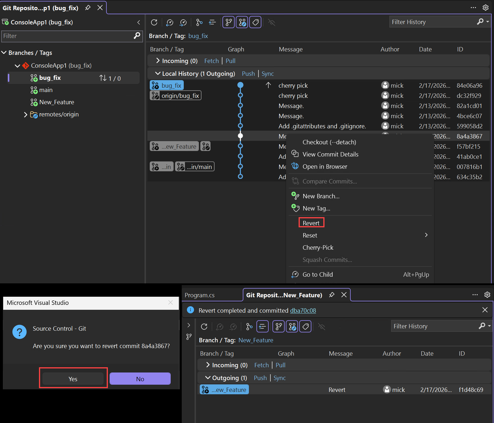 Screenshot: Wiederherstellen in Visual Studio