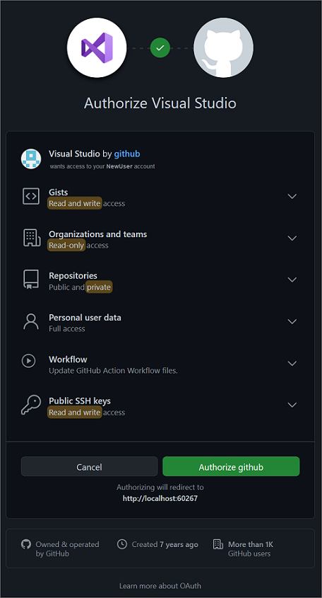 Screenshot des Autorisierungsdialogfelds.
