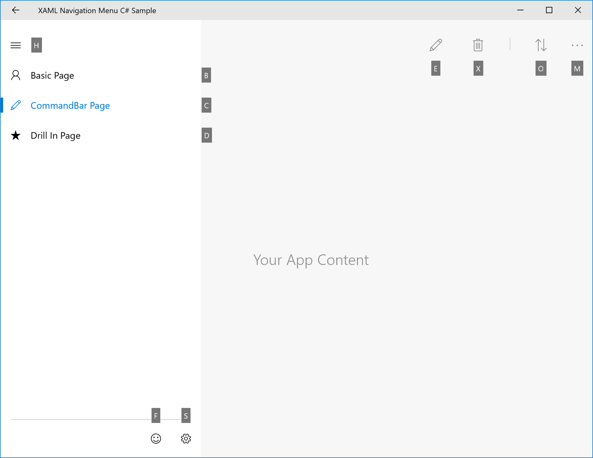 Beispiel für die automatische Platzierung von Tastenhinweisen