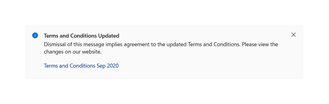 Ein Beispiel für eine InfoBar mit einer Meldung, die sich über mehrere Zeilen erstreckt und einen Hyperlink enthält
