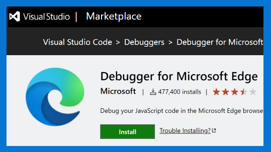 VS Marketplace Edge Debugger-Erweiterung
