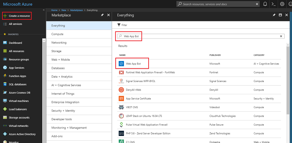Screenshot: Microsoft Azure Dashboard mit hervorgehobener Option 