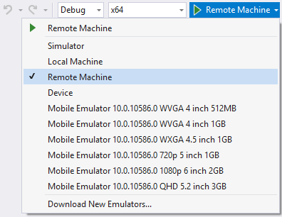 Dropdownmenü für Visual Studio-Debugziele