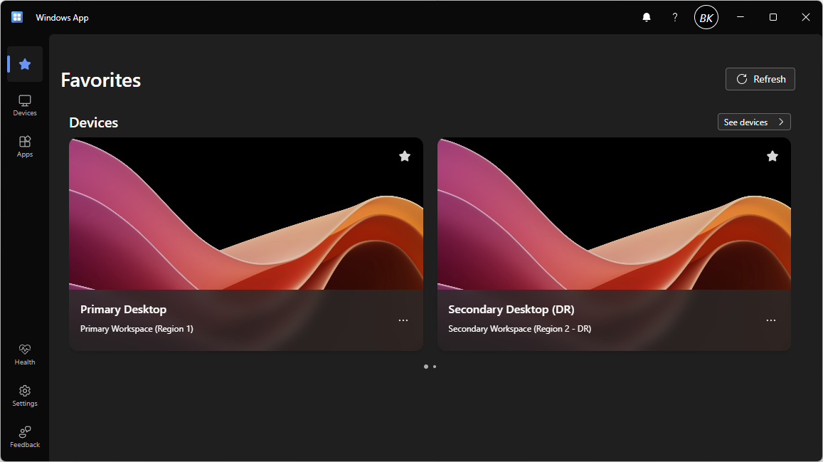 Screenshot that explains the use of multiple workspaces. There's a primary desktop in region 1 and a secondary desktop in region 2.
