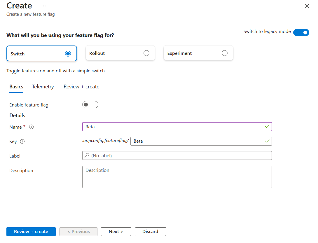 Screenshot of enable feature flag named Beta.