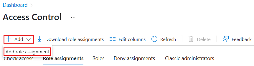Screenshot showing how to add a role assignment for an Azure portal dashboard.