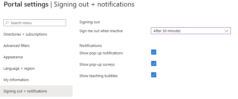 Screenshot showing the Signing out + notifications pane.