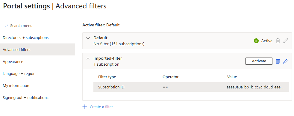 Screenshot showing the Advanced filters screen.