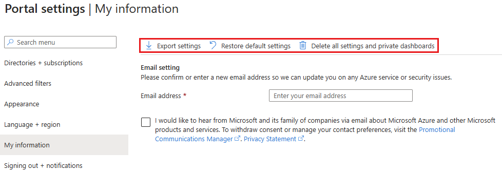 Screenshot of My information settings.