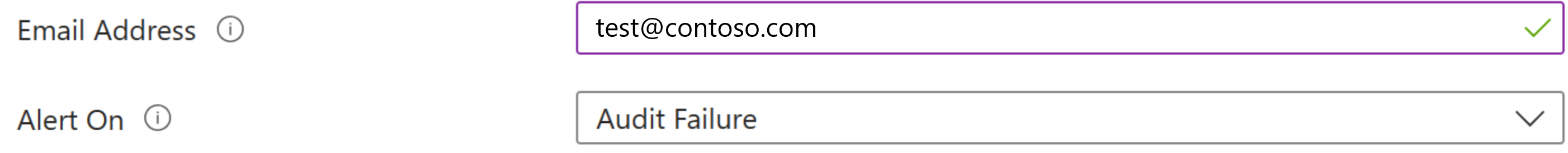 Screenshot of managed application provisioning that displays the audit email alert settings.