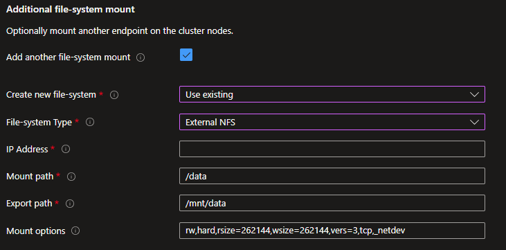 Screenshot of the Additional File-system mount for an existing external NFS.