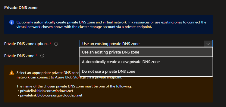 Screenshot of the Networking options for Private DNS zone.