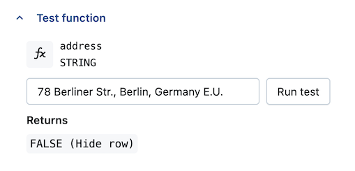 Example ABAC row filter masking function test.