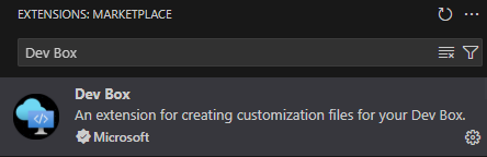 Screenshot of the Dev Box extension in Visual Studio Code showing the extension details and the install option.