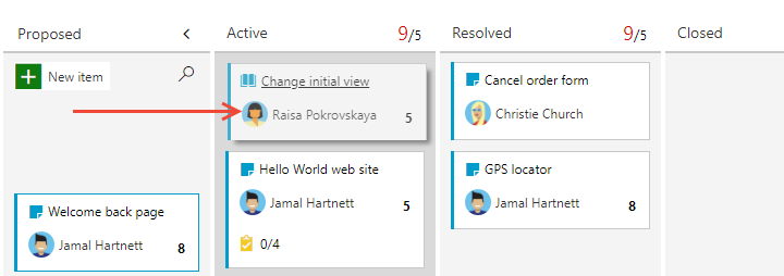 Screenshot showing moving a card between columns in CMMI.