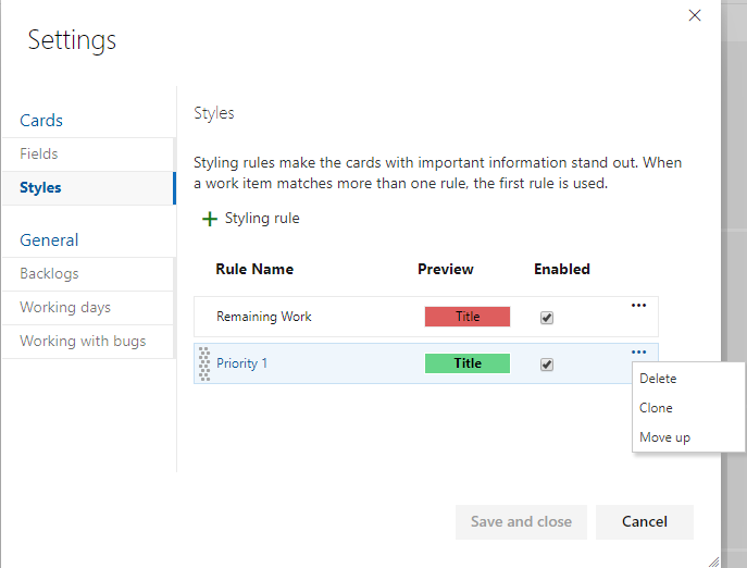 Screenshot of Clone and Delete menu options for a style rule.