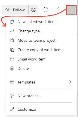 Screenshot that shows the Follow and Refresh icons and the Actions menu.