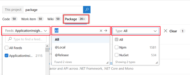 A screenshot displaying how to filter the package search results.