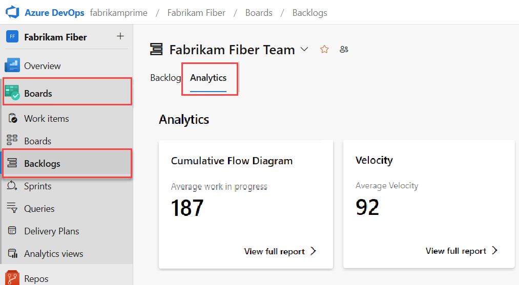 Screenshot showing Backlogs, open Analytics.