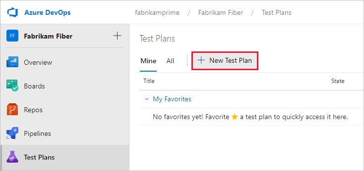 Screenshot of creating a new test plan.