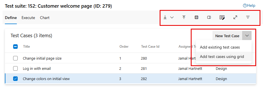 Screenshot of the Define tab task overview.
