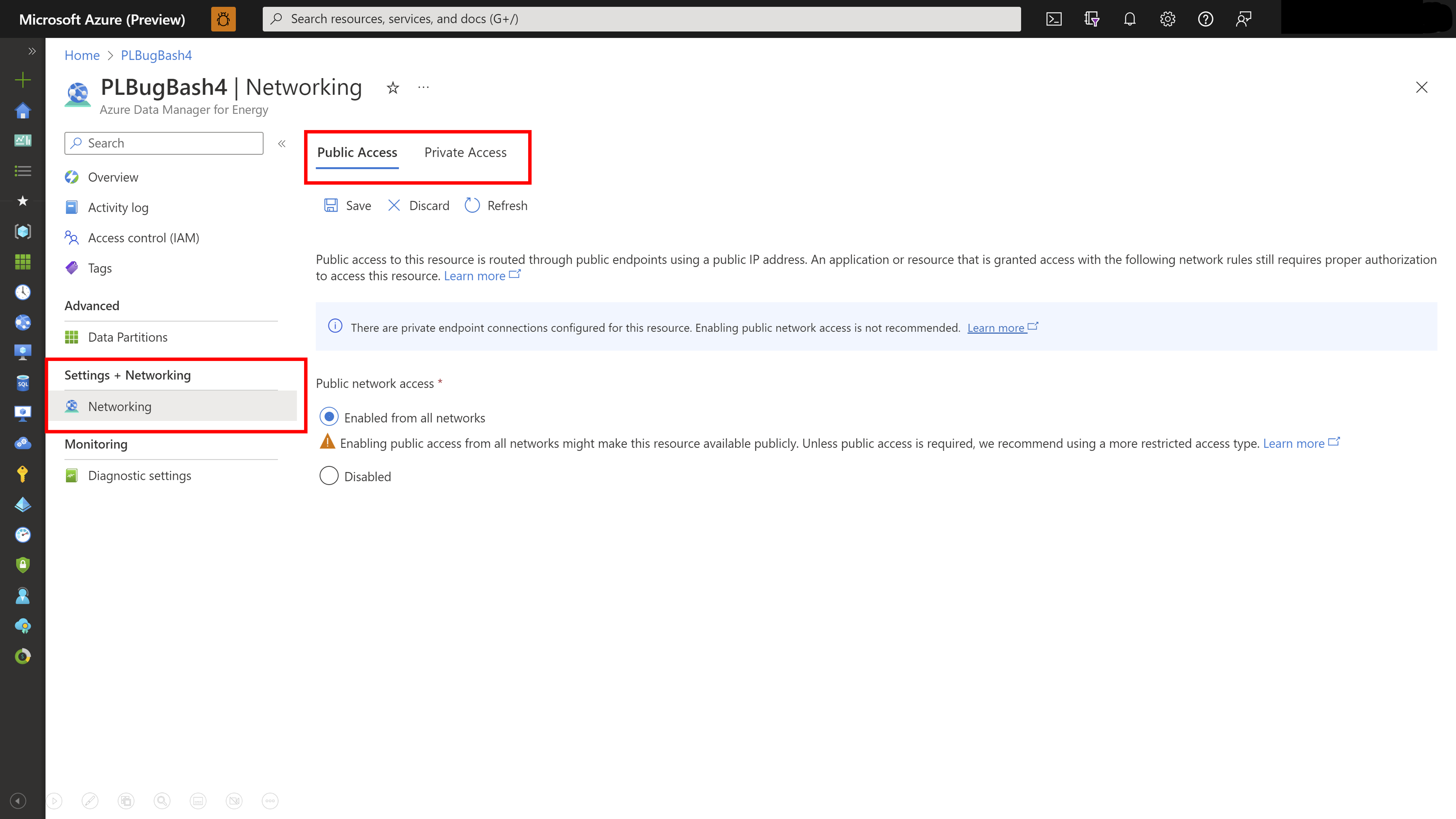 Screenshot of the Public Access tab.