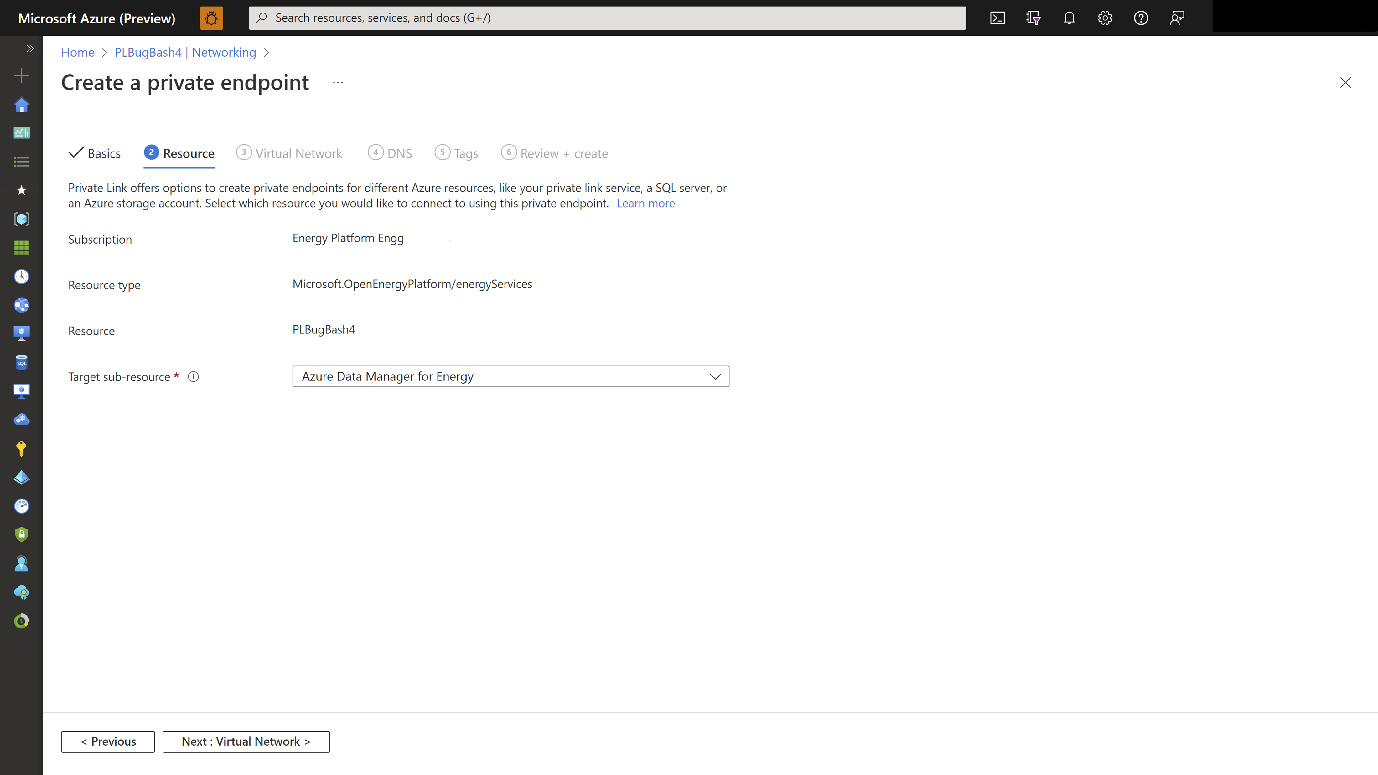 Screenshot of resource information for a private endpoint.