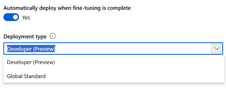 Screenshot of the toggle for automatic deployment in the Foundry portal.