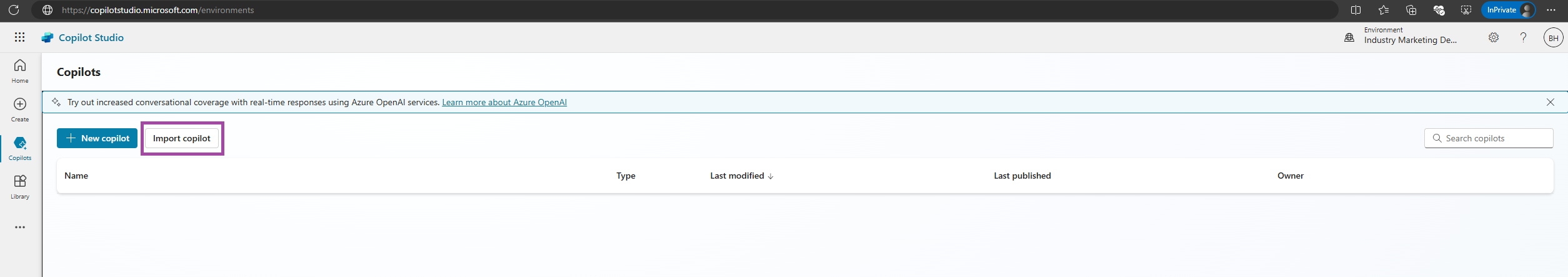 A screenshot of the import copilot button