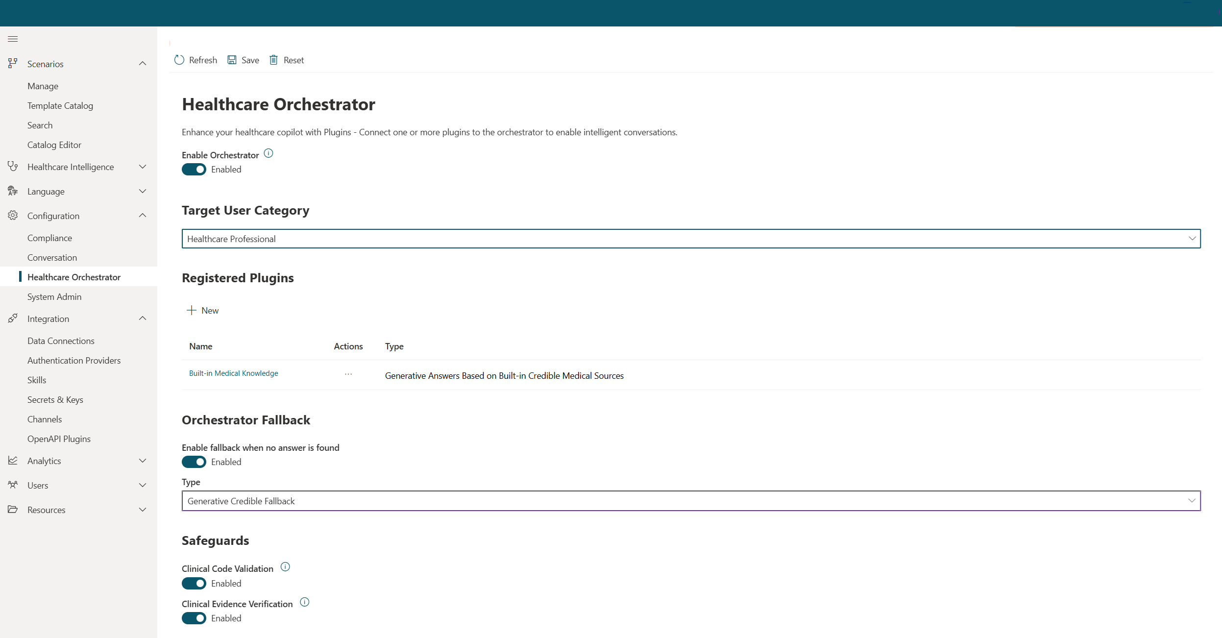 A screenshot of the healthcare orchestrator page