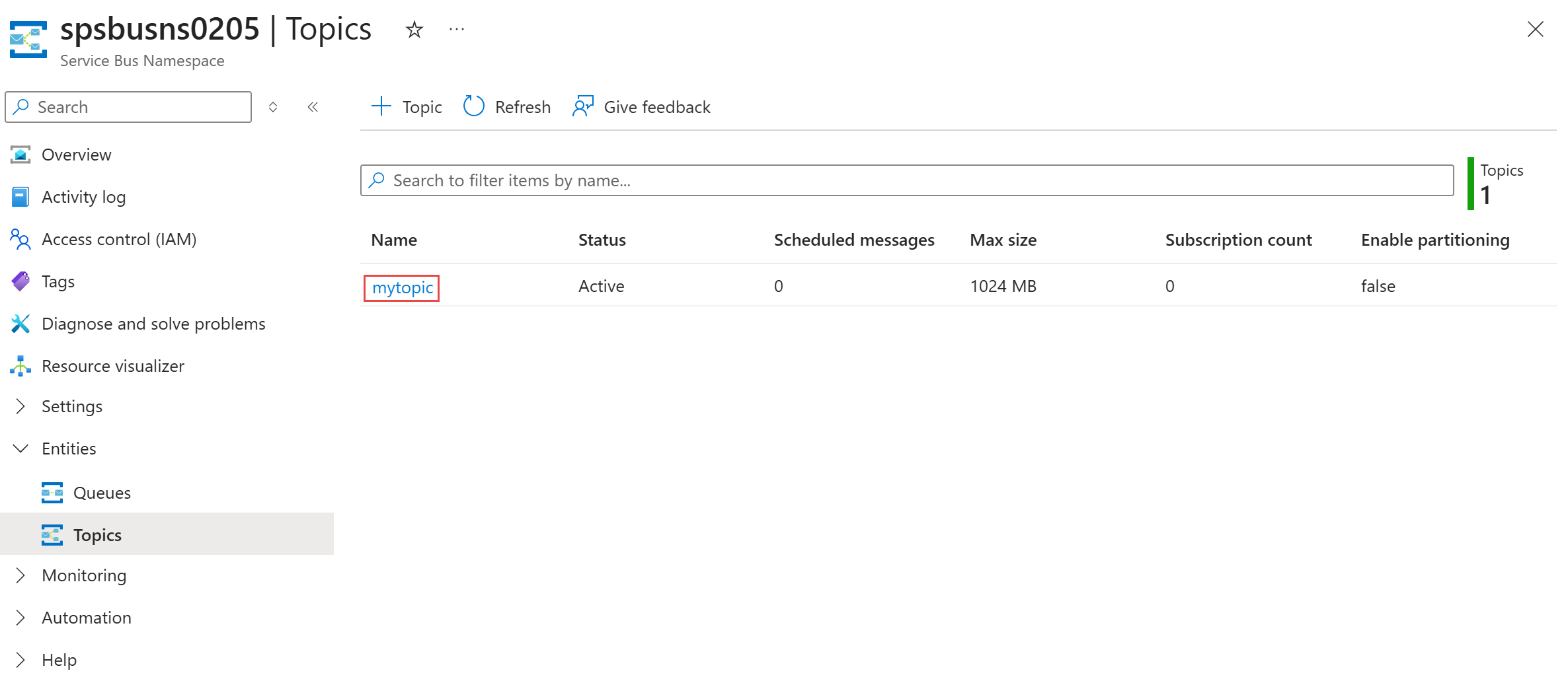 Screenshot that shows the selection of topic from the list of topics.