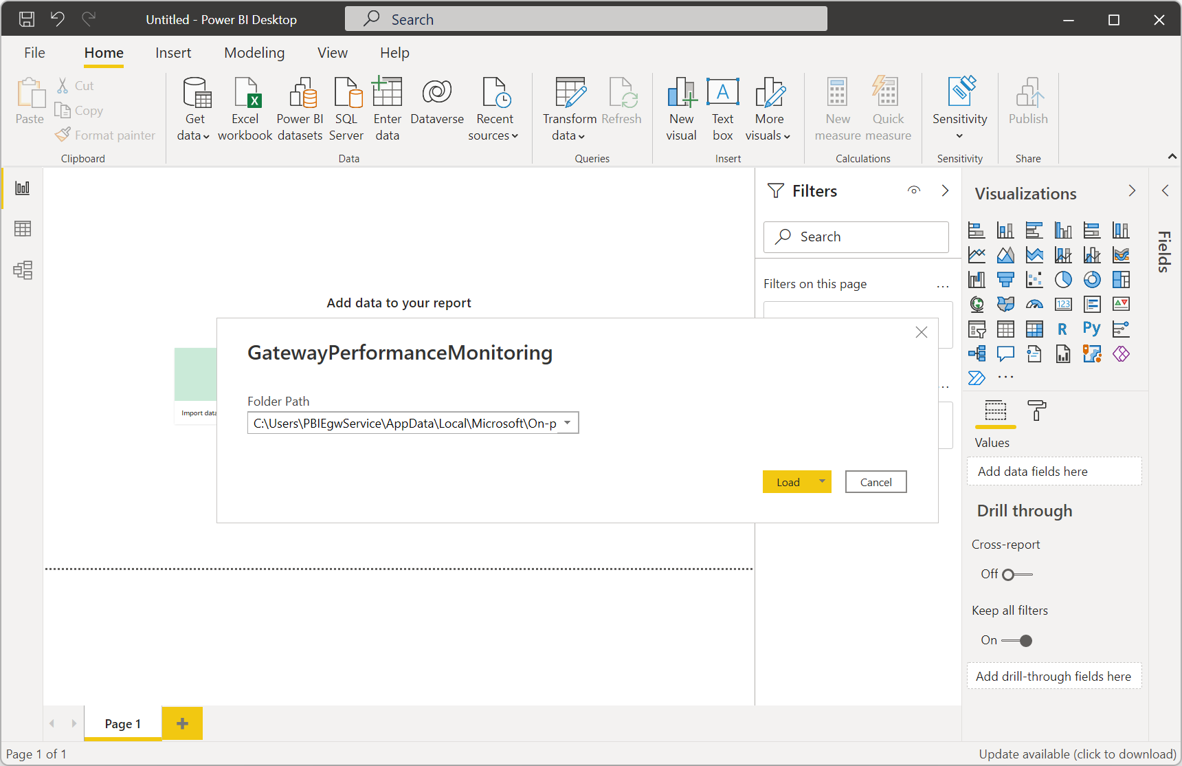 Screenshot of the pop-up for the folder path.