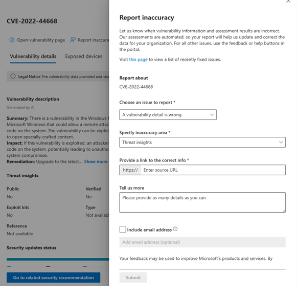 Report inaccuracy options.