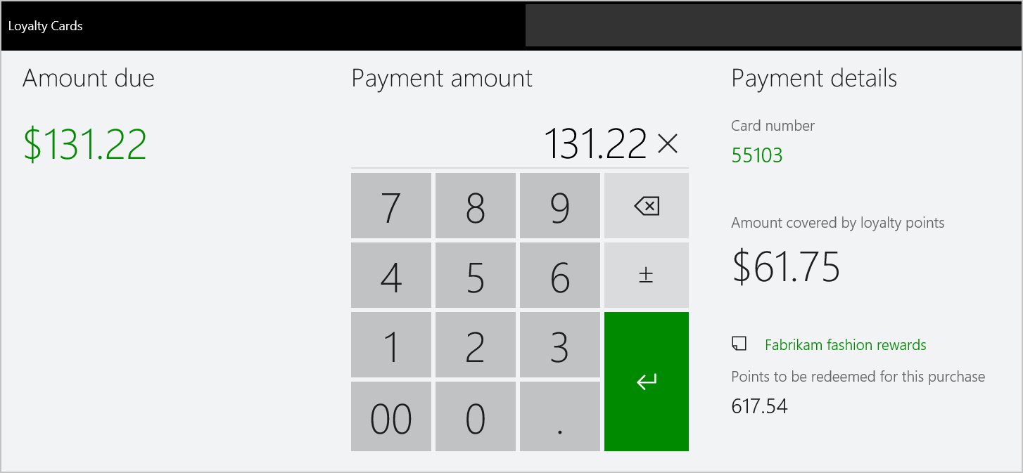 Screenshot of show balance covered by loyalty points.