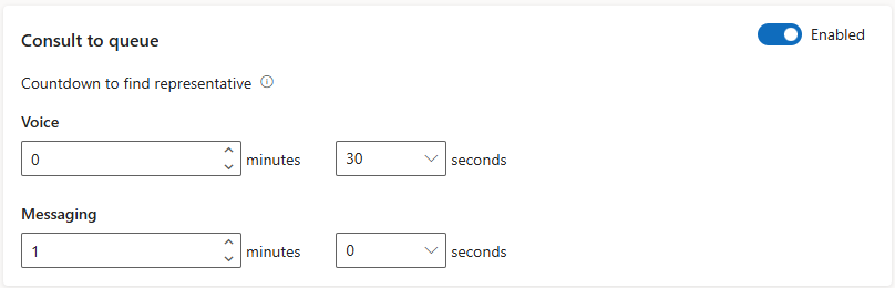 Screenshot of consult to queue setting in admin center.