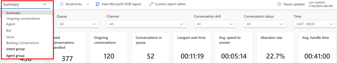 Screenshot of report filter.